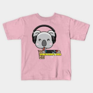 Cute Cartoon Kawaii Koala Gamer  Drinking Boba Kids T-Shirt